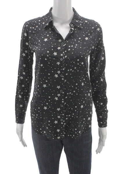 Equipment Femme Women Black Silk Collared Geometric Blouse Size XS