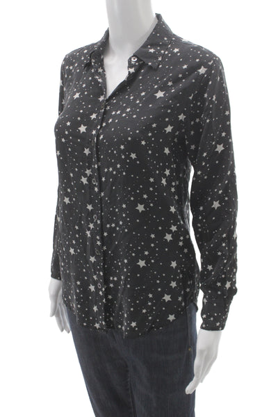 Equipment Femme Women Black Silk Collared Geometric Blouse Size XS