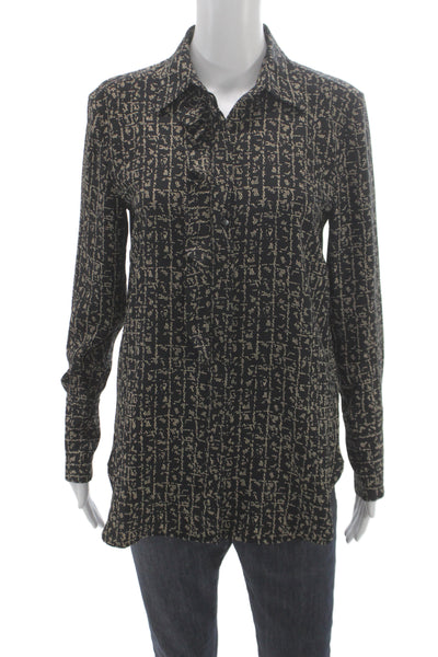Equipment Femme Womens Tunic Blouse Beige Longsleeve Geometric Poly Size XS