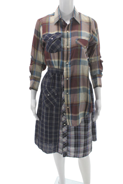 Rentrayage Womens Shirt Dress Multicolor Plaid Patchwork Size XS