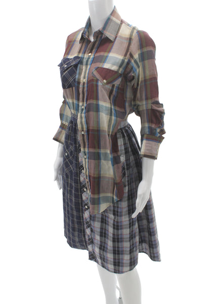 Rentrayage Womens Shirt Dress Multicolor Plaid Patchwork Size XS