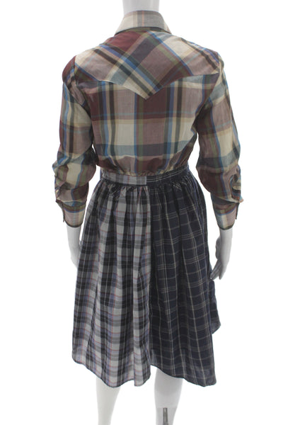 Rentrayage Womens Shirt Dress Multicolor Plaid Patchwork Size XS