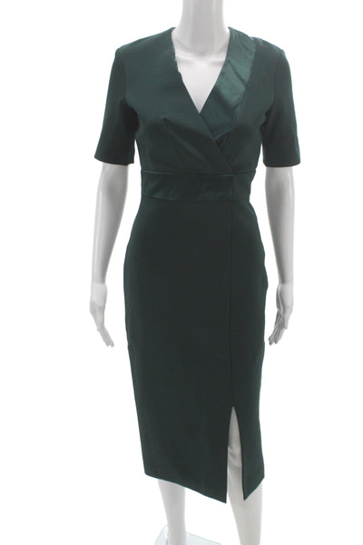 Dion Lee Women Pencil Dress Green Viscose V-Neck Short Sleeve Midi Zip Size 2