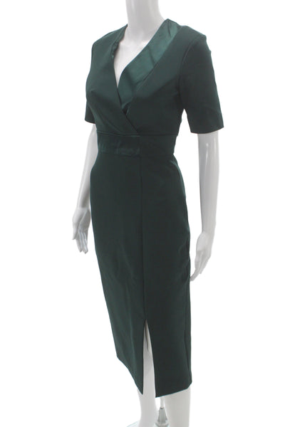 Dion Lee Women Pencil Dress Green Viscose V-Neck Short Sleeve Midi Zip Size 2