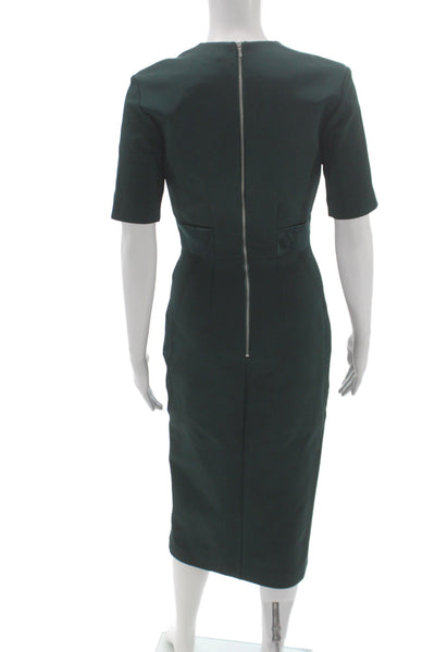 Dion Lee Women Pencil Dress Green Viscose V-Neck Short Sleeve Midi Zip Size 2