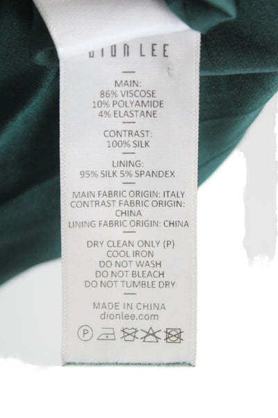 Dion Lee Women Pencil Dress Green Viscose V-Neck Short Sleeve Midi Zip Size 2
