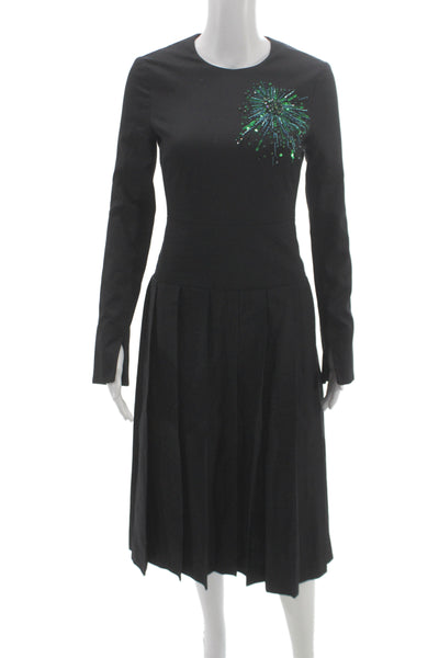 Duncan Women Fit & Flare Long Sleeve Black Beaded Dress Zip Size 2