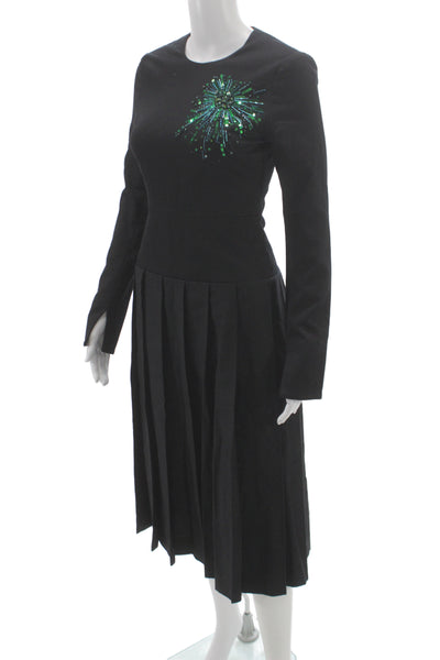Duncan Women Fit & Flare Long Sleeve Black Beaded Dress Zip Size 2