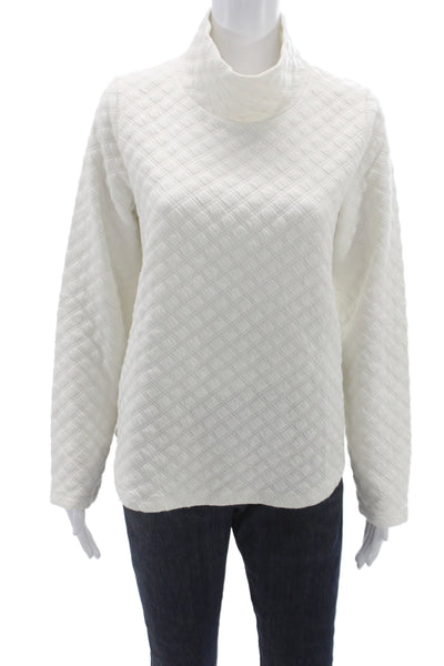 J Crew Womens White Mock Neck Argyle Long Sleeve T Shirt Size M