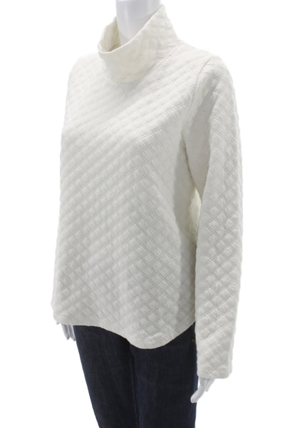 J Crew Womens White Mock Neck Argyle Long Sleeve T Shirt Size M