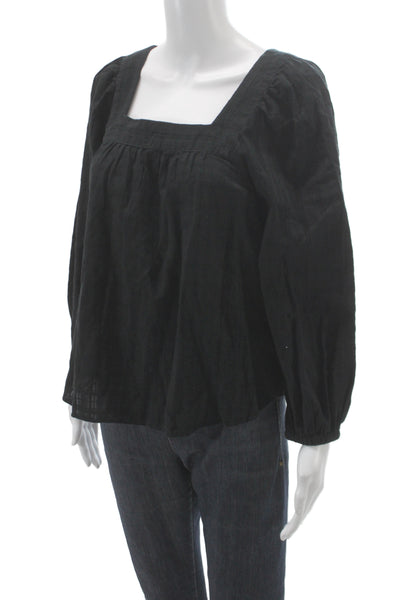 Madewell Women Basic Square Neck 3/4 Sleeve Cotton Blouse Black Size S