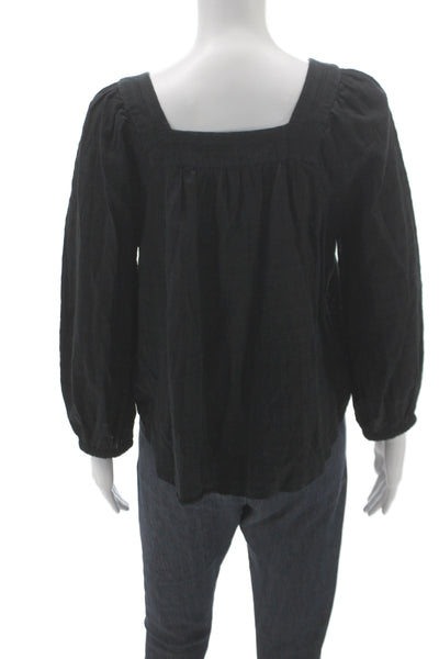 Madewell Women Basic Square Neck 3/4 Sleeve Cotton Blouse Black Size S