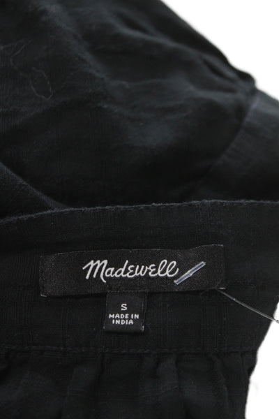Madewell Women Basic Square Neck 3/4 Sleeve Cotton Blouse Black Size S