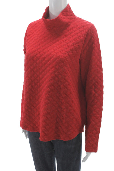 J Crew Womens Red Argyle Mock Neck Pullover Sweater Long Sleeve Size M