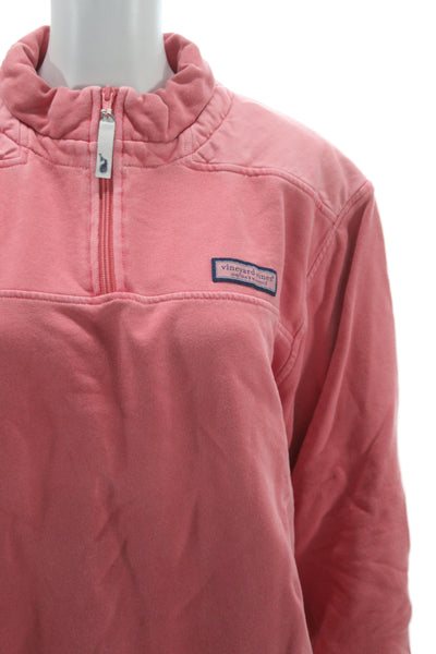 Vineyard Vines Womens Pink Collared Cotton Zip Sweatshirt Long Sleeve Size M