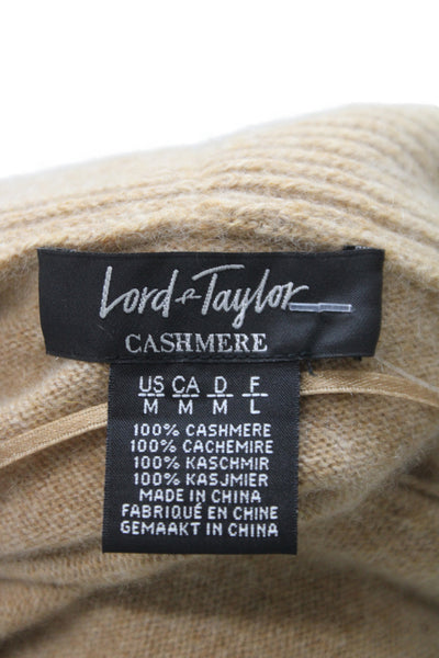 Lord & Taylor Womens Beige Cashmere Collared Cardigan Long Sleeve Size M