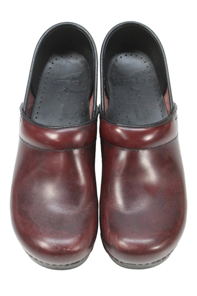 Dansko Womens Leather Slip On Block Heels Clogs Shoes Dark Brown Size 10