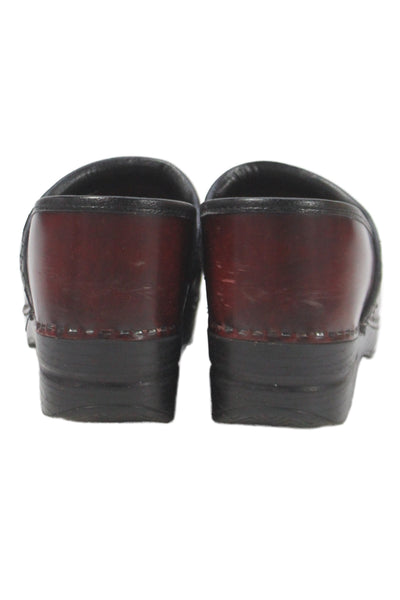 Dansko Womens Leather Slip On Block Heels Clogs Shoes Dark Brown Size 10