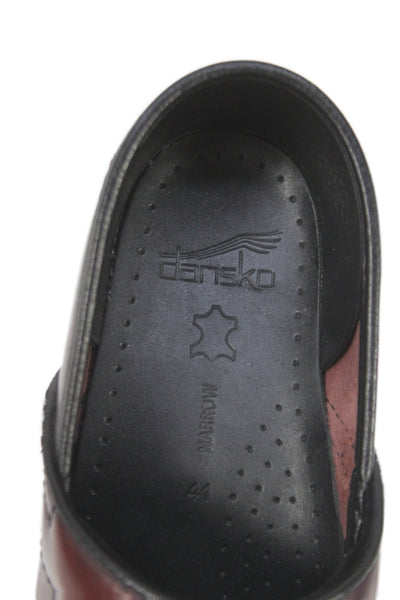 Dansko Womens Leather Slip On Block Heels Clogs Shoes Dark Brown Size 10