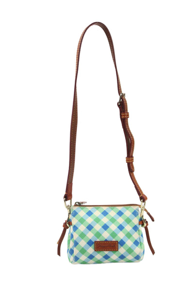 Dooney & Bourke Womens Gingham Canvas Mini Zip Shoulder Bag Handbag Green Blue