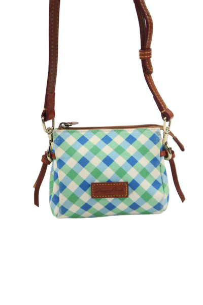 Dooney & Bourke Womens Gingham Canvas Mini Zip Shoulder Bag Handbag Green Blue