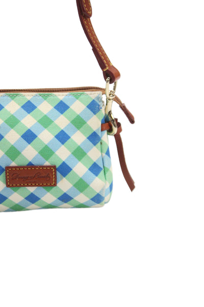 Dooney & Bourke Womens Gingham Canvas Mini Zip Shoulder Bag Handbag Green Blue