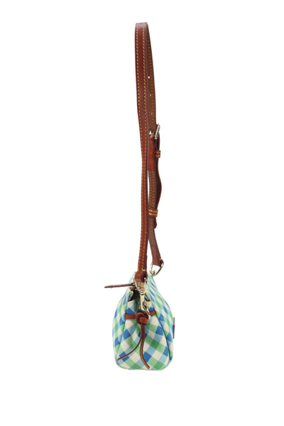 Dooney & Bourke Womens Gingham Canvas Mini Zip Shoulder Bag Handbag Green Blue