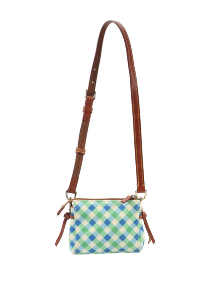 Dooney & Bourke Womens Gingham Canvas Mini Zip Shoulder Bag Handbag Green Blue