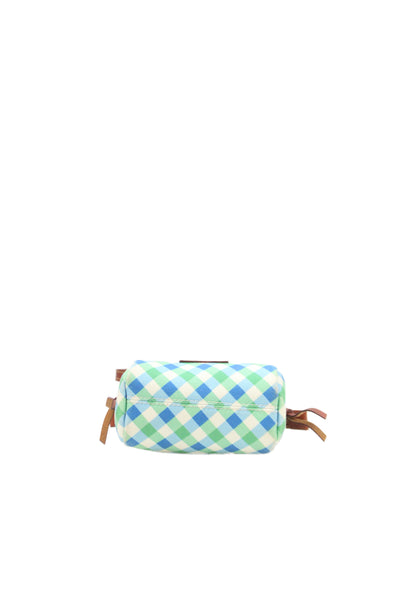 Dooney & Bourke Womens Gingham Canvas Mini Zip Shoulder Bag Handbag Green Blue