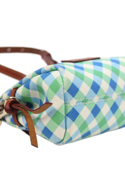 Dooney & Bourke Womens Gingham Canvas Mini Zip Shoulder Bag Handbag Green Blue