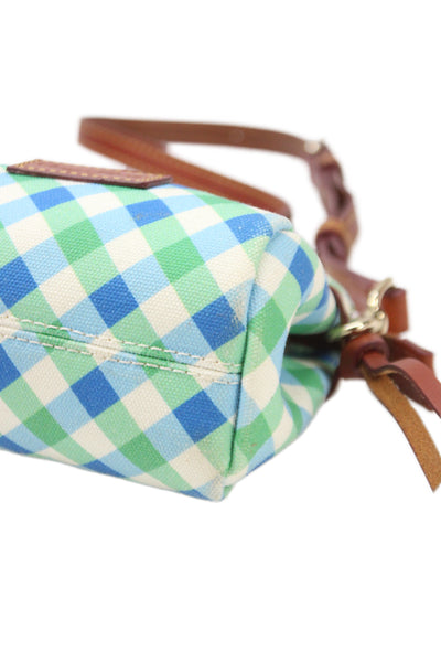 Dooney & Bourke Womens Gingham Canvas Mini Zip Shoulder Bag Handbag Green Blue