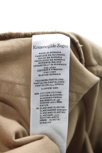 Ermenegildo Zegna Mens Chino Pants Brown Button 98% Cotton Size 35