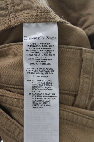 Ermenegildo Zegna Mens Chino Pants Brown 98% Cotton Button Size 35