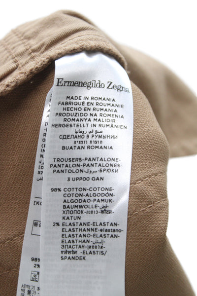 Ermenegildo Zegna Mens Brown Chino Pants 98% Cotton Button Fly Size 36