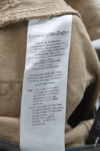 Ermenegildo Zegna Mens Chino Pants Brown Button 98% Cotton Size 35