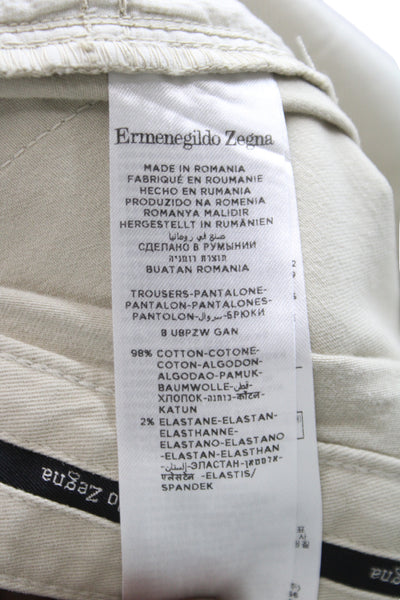 Ermenegildo Zegna Mens Beige Chino Pants 98% Cotton Button Size 35