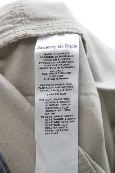 Ermenegildo Zegna Mens Chino Pants Beige 98% Cotton Inseam 34 Size 35
