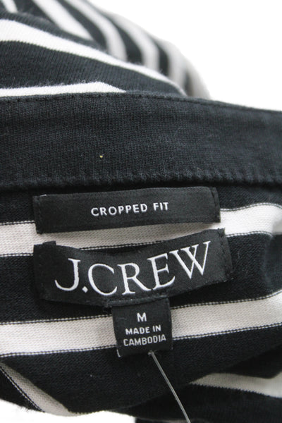J Crew Women Cropped Striped Black Boat Neck Long Sleeve T Shirt Size S