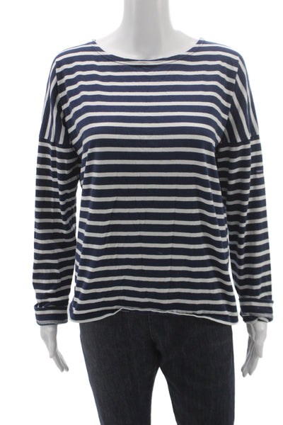 Saint James L'Atelier Womens Blue Striped Boat Neck Long Sleeve Jersey Size S