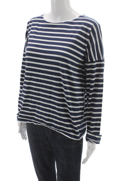 Saint James L'Atelier Womens Blue Striped Boat Neck Long Sleeve Jersey Size S