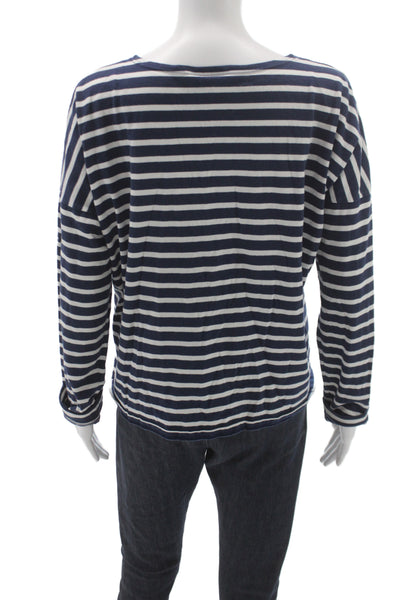 Saint James L'Atelier Womens Blue Striped Boat Neck Long Sleeve Jersey Size S