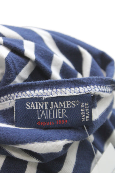 Saint James L'Atelier Womens Blue Striped Boat Neck Long Sleeve Jersey Size S