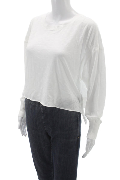 FP Movement Women Cropped White Long Sleeve Roundneck Tee 60% Cotton Size XS