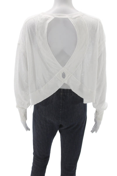 FP Movement Women Cropped White Long Sleeve Roundneck Tee 60% Cotton Size XS