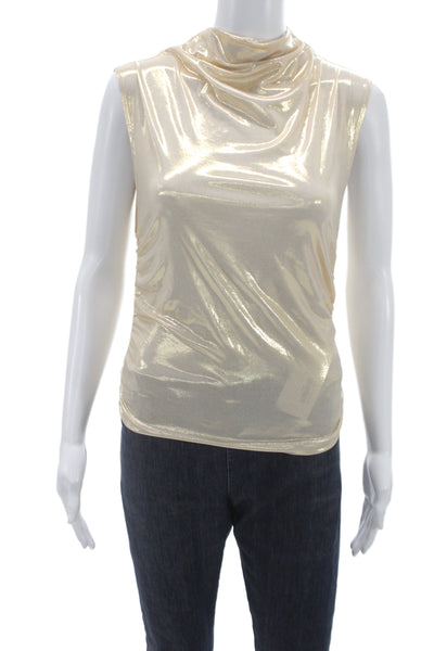Maeve Anthropologie Women Jersey Tank Gold Cowl Neck Sleeveless Metallic Size S