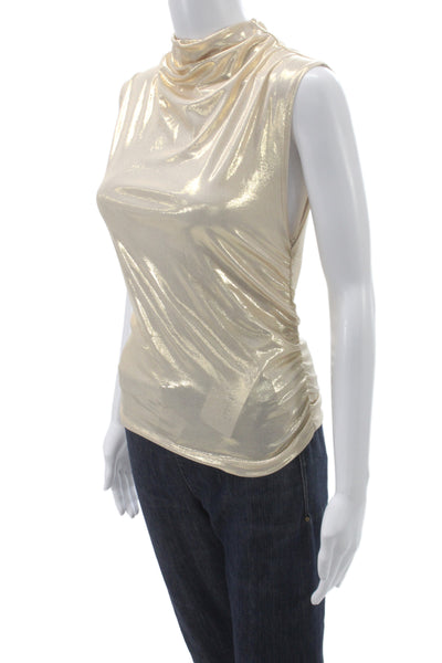 Maeve Anthropologie Women Jersey Tank Gold Cowl Neck Sleeveless Metallic Size S