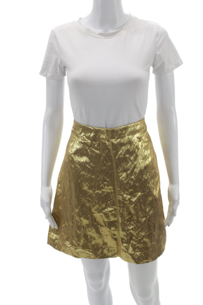 J Crew Womens Gold Metallic Viscose Mini Skirt Zip Closure Size 6