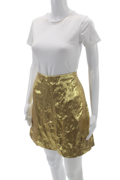 J Crew Womens Gold Metallic Viscose Mini Skirt Zip Closure Size 6