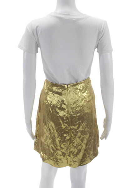 J Crew Womens Gold Metallic Viscose Mini Skirt Zip Closure Size 6