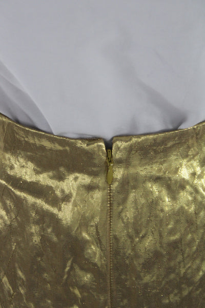 J Crew Womens Gold Metallic Viscose Mini Skirt Zip Closure Size 6